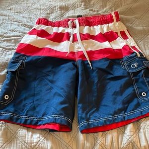 Red white and blue swim shorts